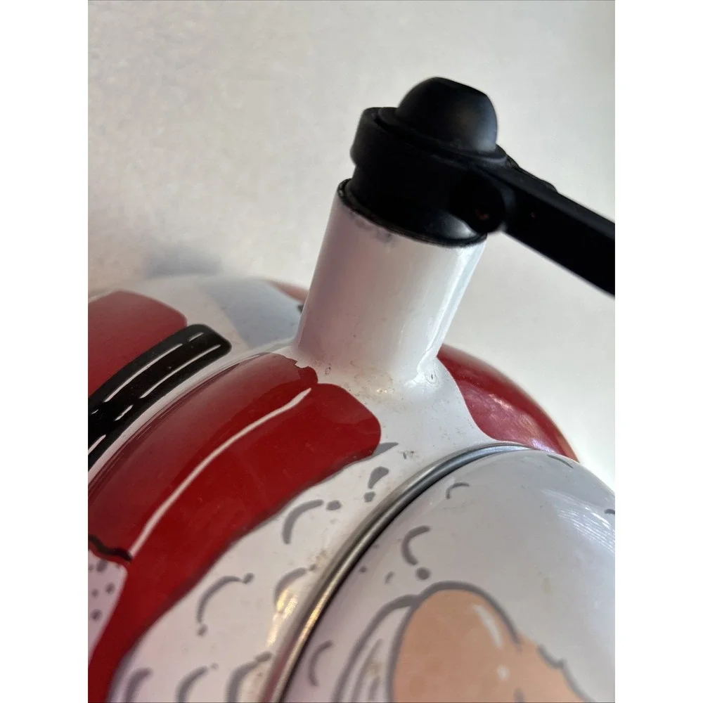 ROSHKO PORCELAIN Enamel on Steel Santa StoveTop Whistle Kettle Pot 3QT Christmas